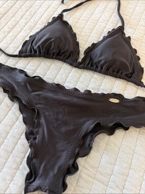 Luli Fama Cosita Buena Black Ruffle Triangle Bikini